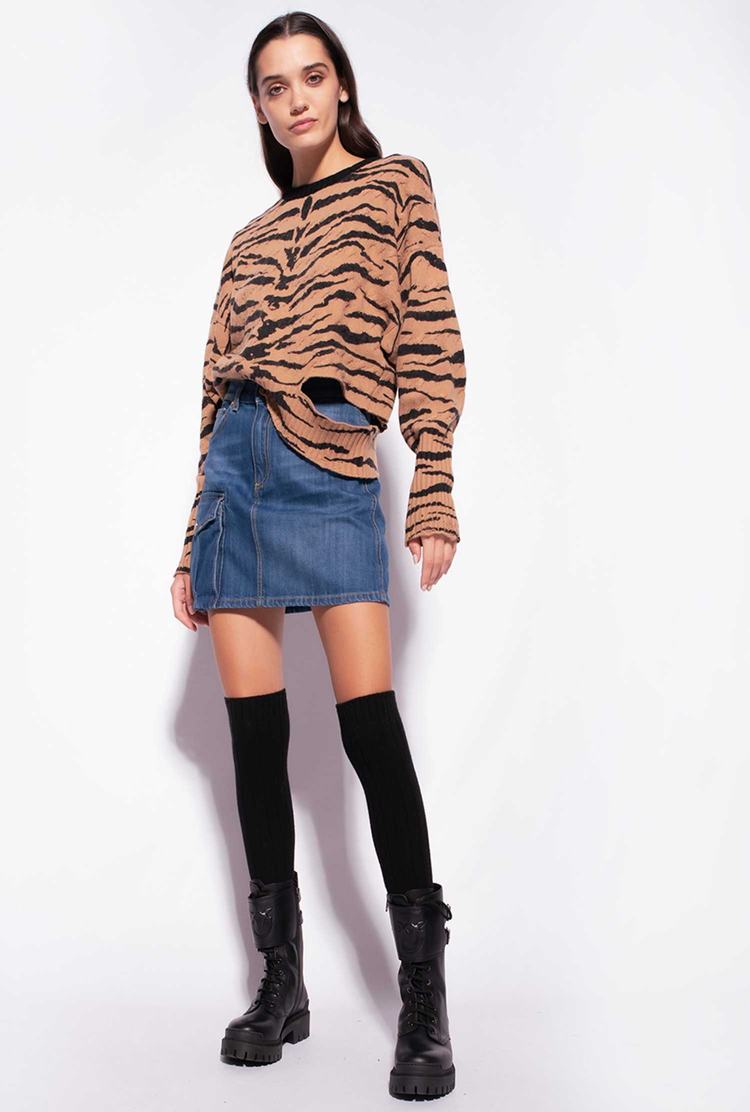 Brown/Black Women's Pinko Tiger Print Pullover | Ireland-75320849