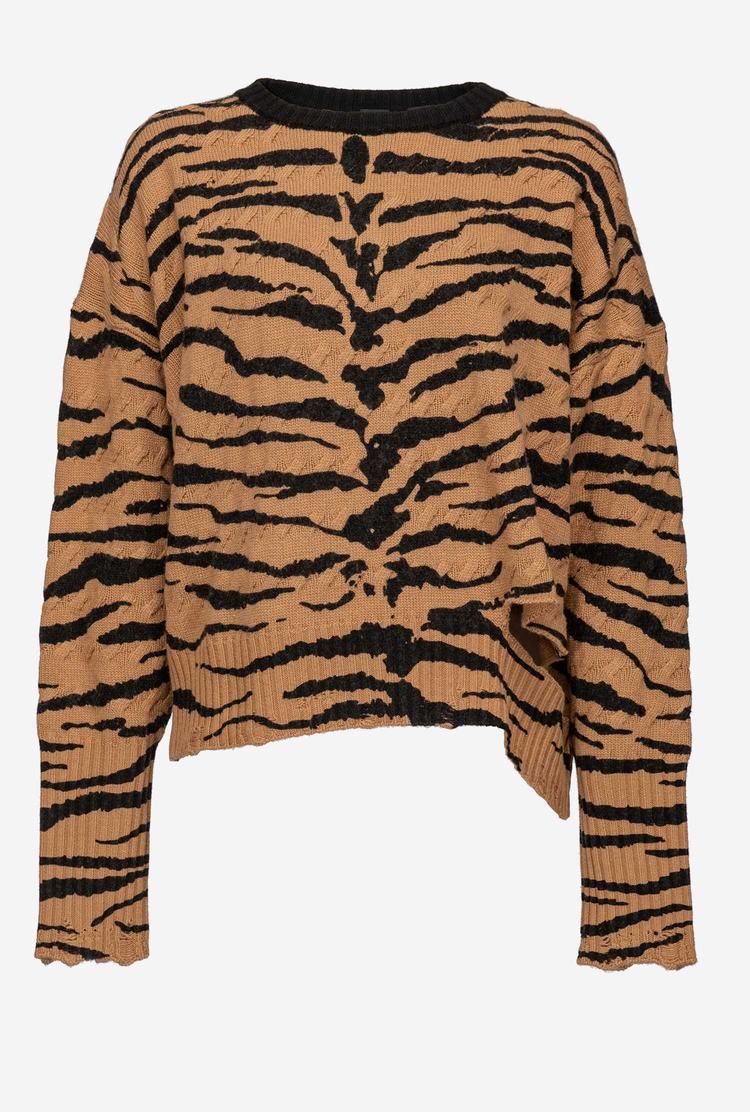 Brown/Black Women's Pinko Tiger Print Pullover | Ireland-75320849