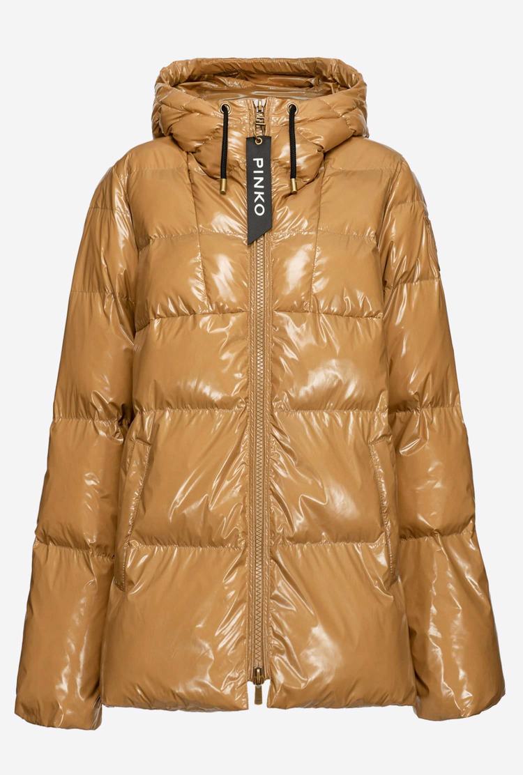 Brown/Gold Women's Pinko Crystal Nylon Jackets | Ireland-50368219