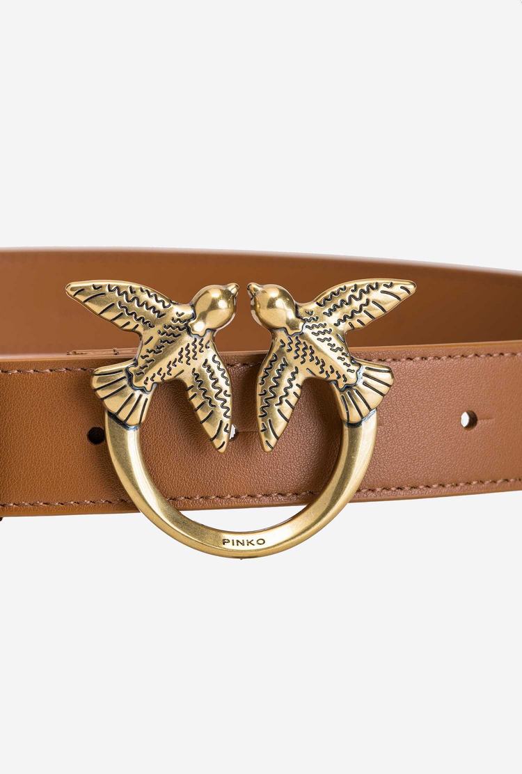 Brown Gold Women's Pinko Love Birds Leather Belts | Ireland-02513499