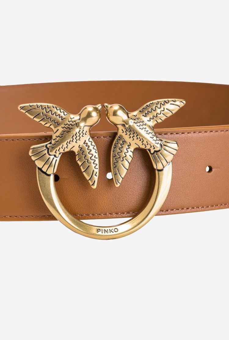 Brown Gold Women's Pinko Love Birds Leather Belts | Ireland-21759349