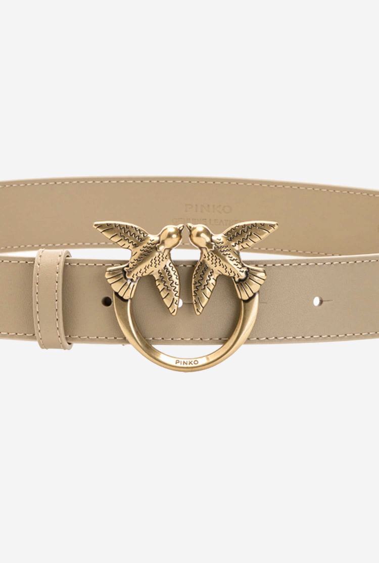 Brown Gold Women's Pinko Love Birds Leather Belts | Ireland-36829459