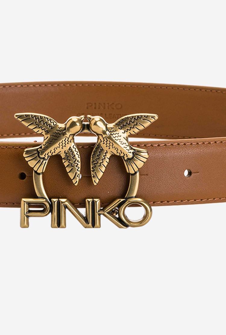 Brown Gold Women's Pinko Love Birds Leather Belts | Ireland-41820369