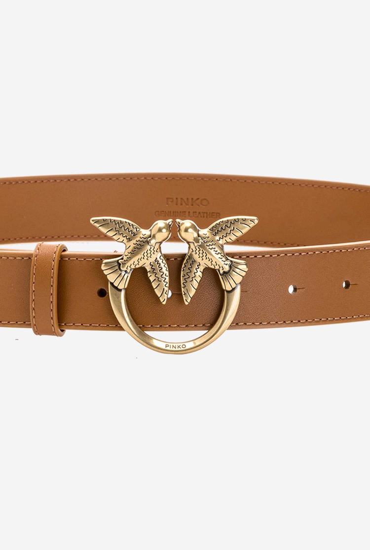 Brown Gold Women's Pinko Love Birds Leather Belts | Ireland-41985069