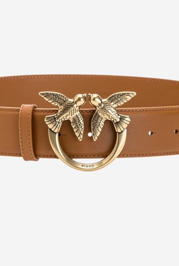 Brown Gold Women's Pinko Love Birds Leather Belts | Ireland-42093189