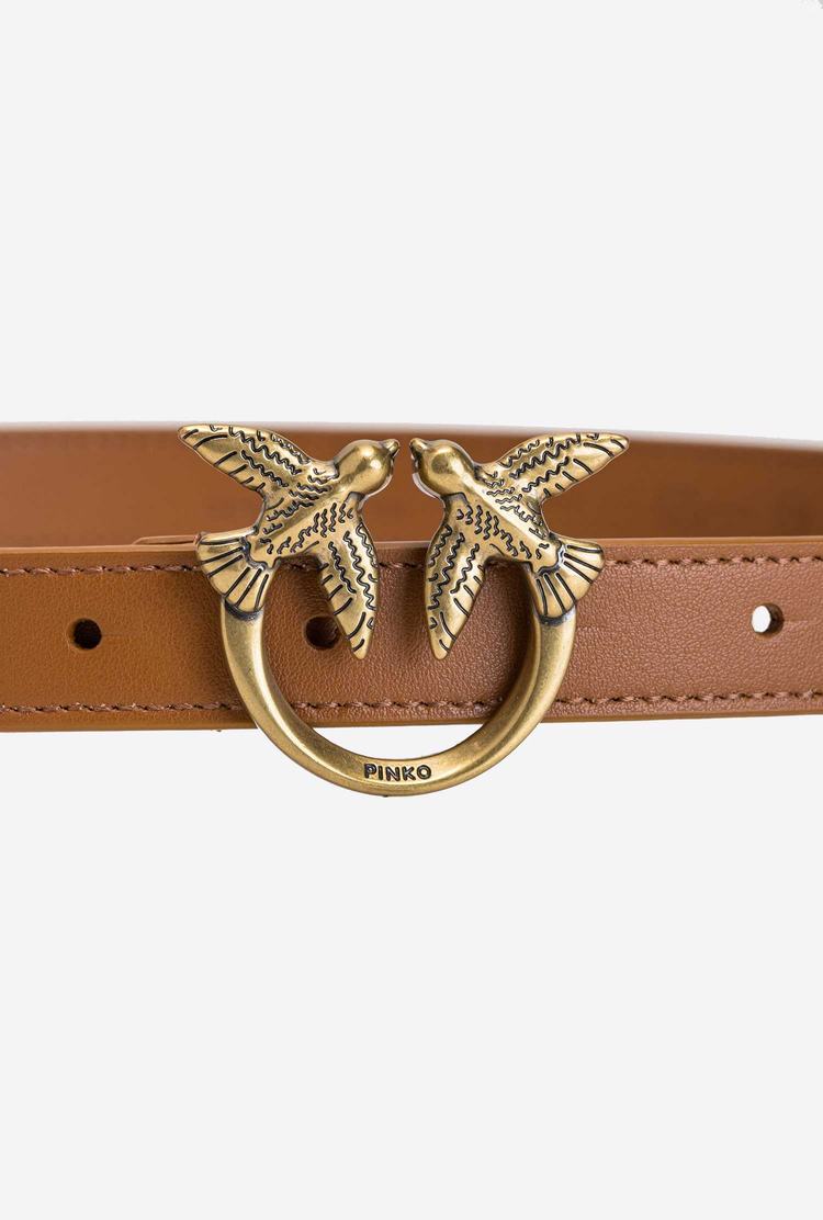 Brown Gold Women's Pinko Love Birds Thin Leather Belts | Ireland-32957609