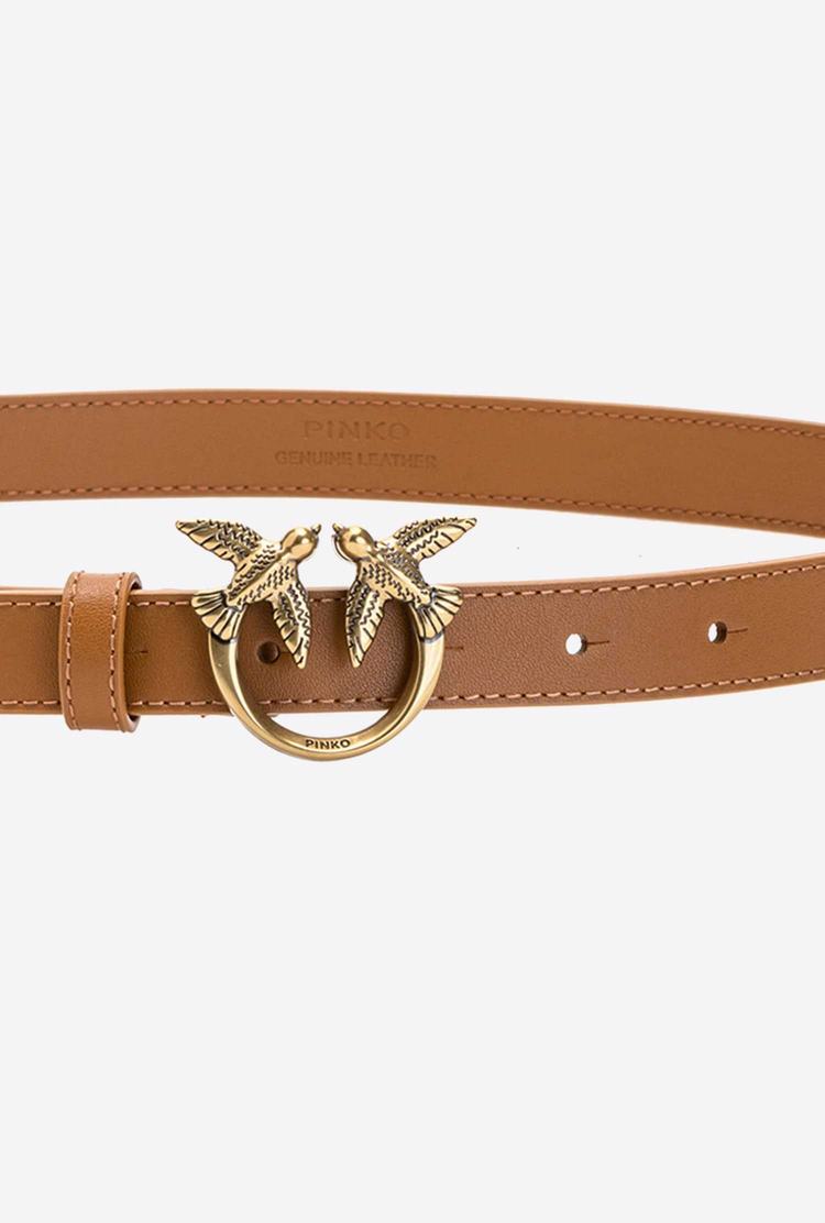 Brown Gold Women's Pinko Love Birds Thin Leather Belts | Ireland-45820169