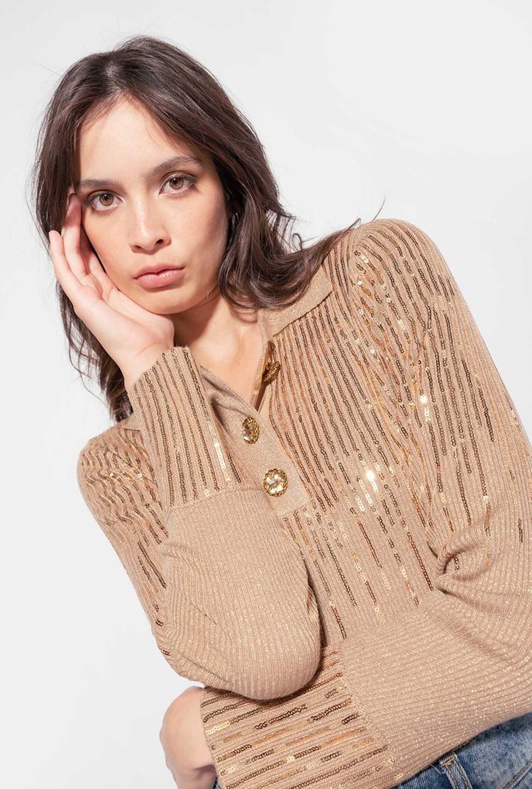 Brown/Gold Women's Pinko Sequins Sweaters | Ireland-98034269