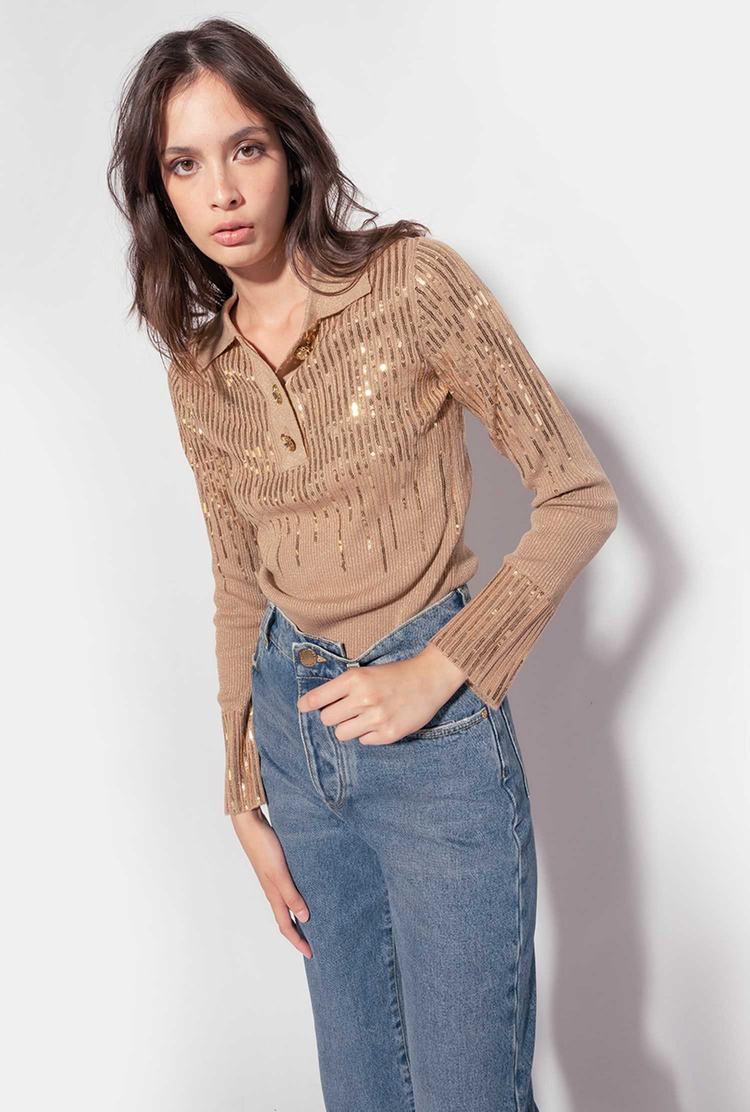 Brown/Gold Women's Pinko Sequins Sweaters | Ireland-98034269