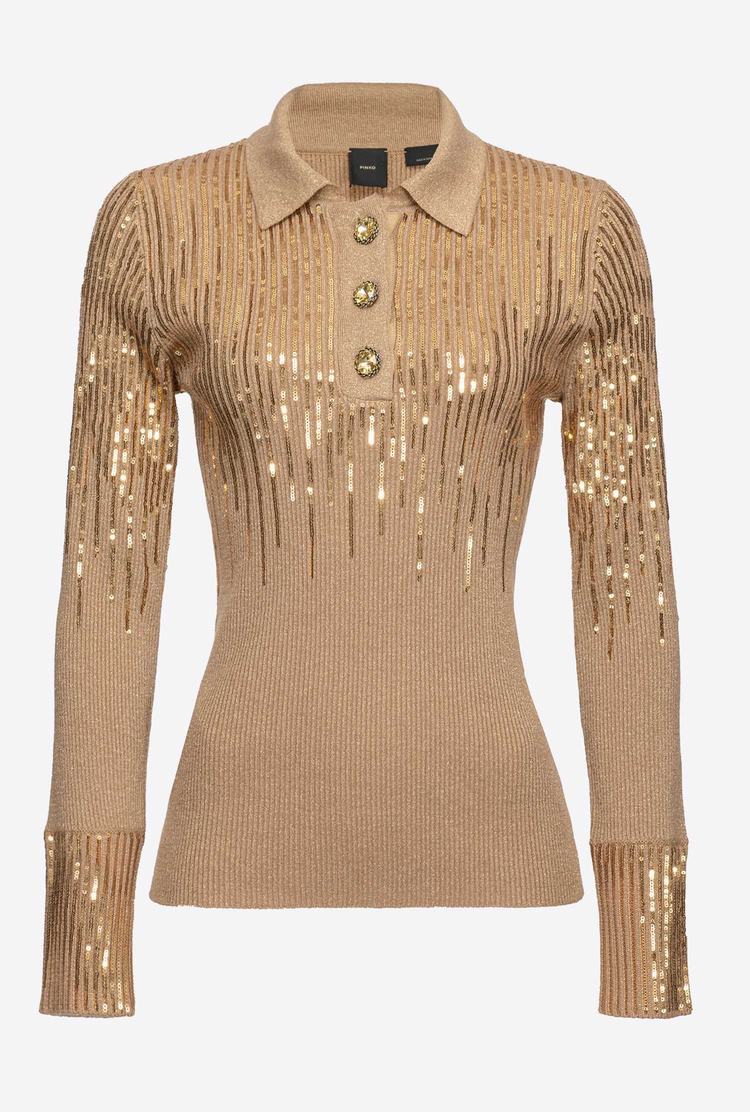 Brown/Gold Women's Pinko Sequins Sweaters | Ireland-98034269