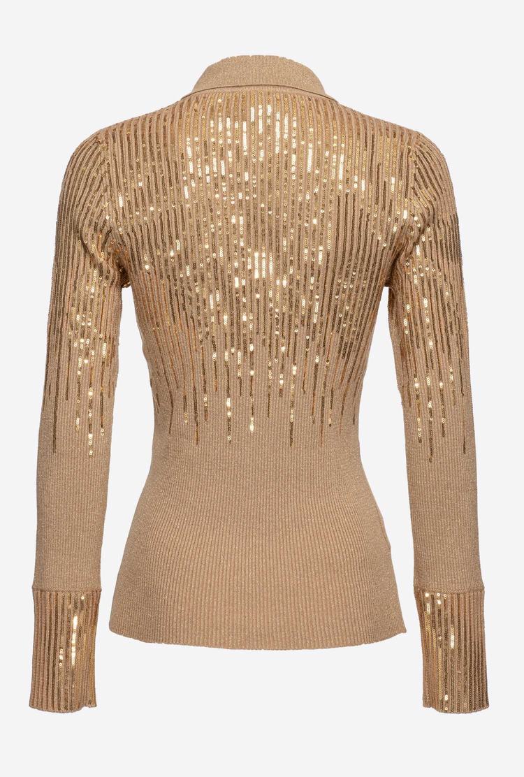 Brown/Gold Women's Pinko Sequins Sweaters | Ireland-98034269