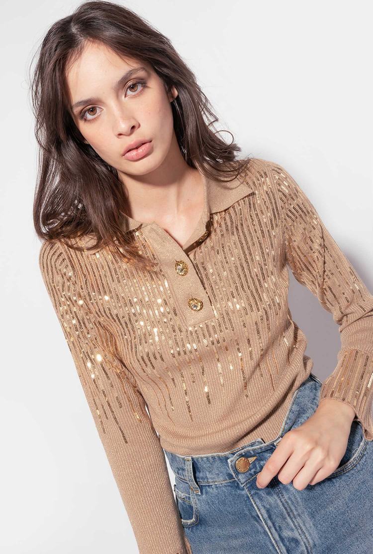 Brown/Gold Women\'s Pinko Sequins Sweaters | Ireland-98034269