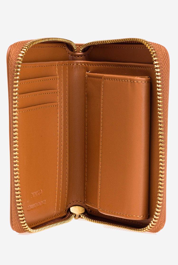 Brown Gold Women's Pinko Small Zip-around Leather Purses | Ireland-79143059