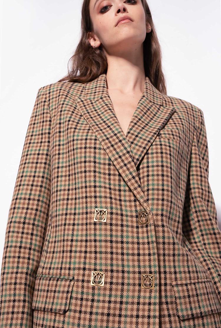 Brown/Light Green Women's Pinko Check Blazers | Ireland-65837109