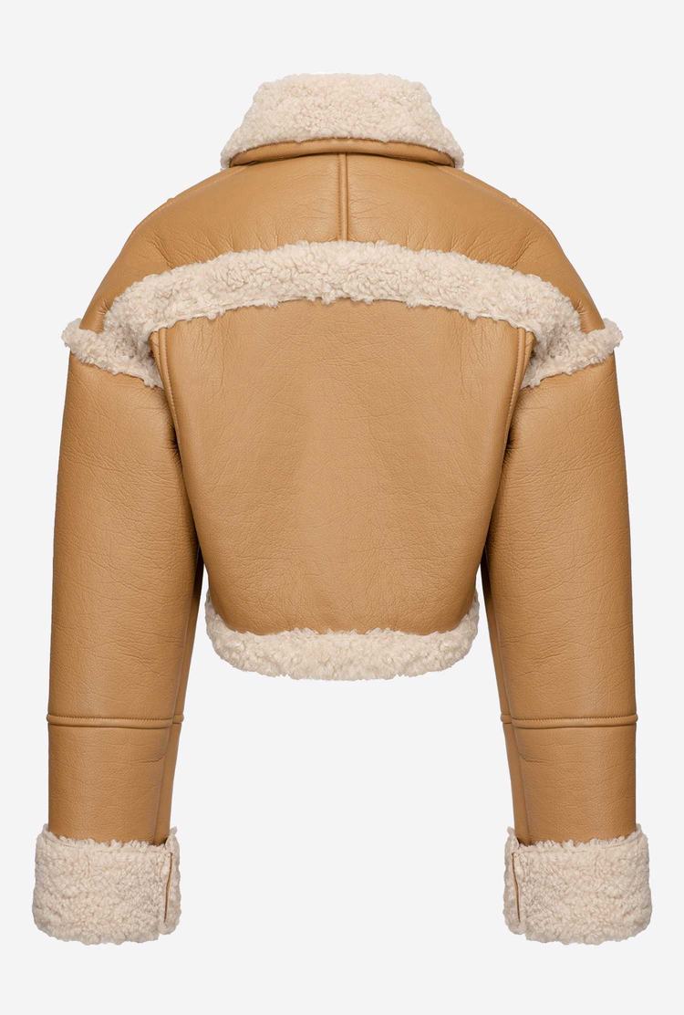 Brown/White Women's Pinko Sheepskin-effect Cropped Jackets | Ireland-91482079