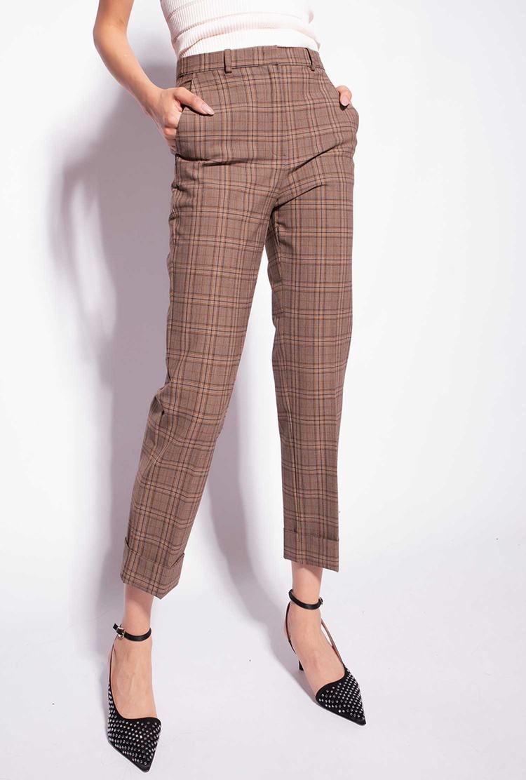 Brown Women's Pinko Chequered Pants | Ireland-20897659