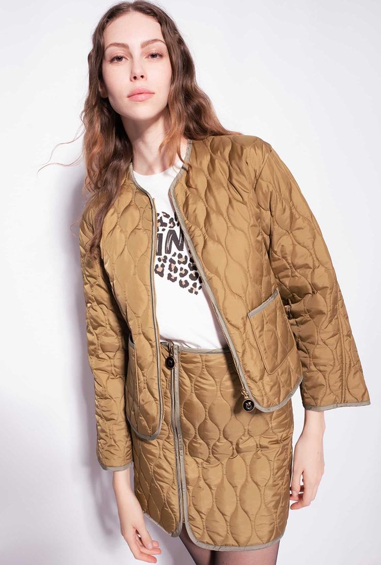 Brown Women's Pinko Cropped Quilted Coats | Ireland-21960759