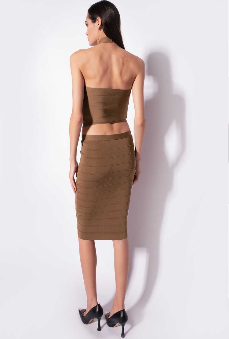 Brown Women's Pinko Knit Band-effect Skirts | Ireland-43028769