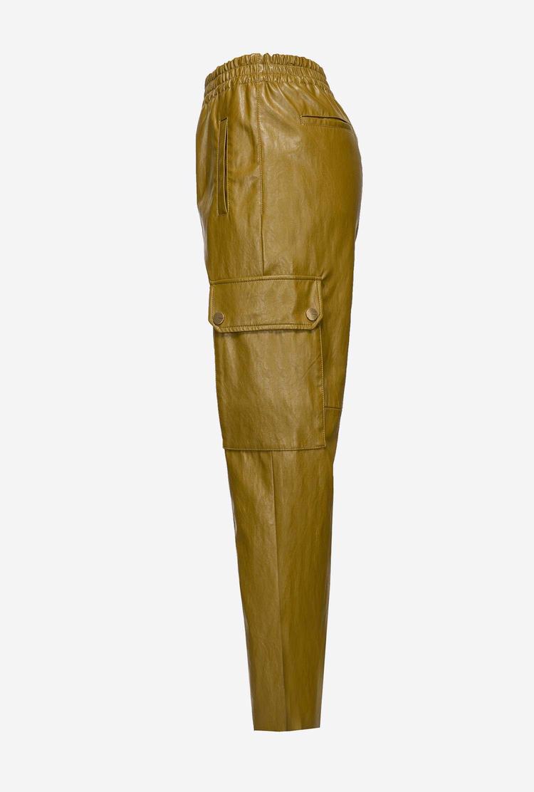 Brown Women's Pinko Leather-look Cargo Pants | Ireland-29341709