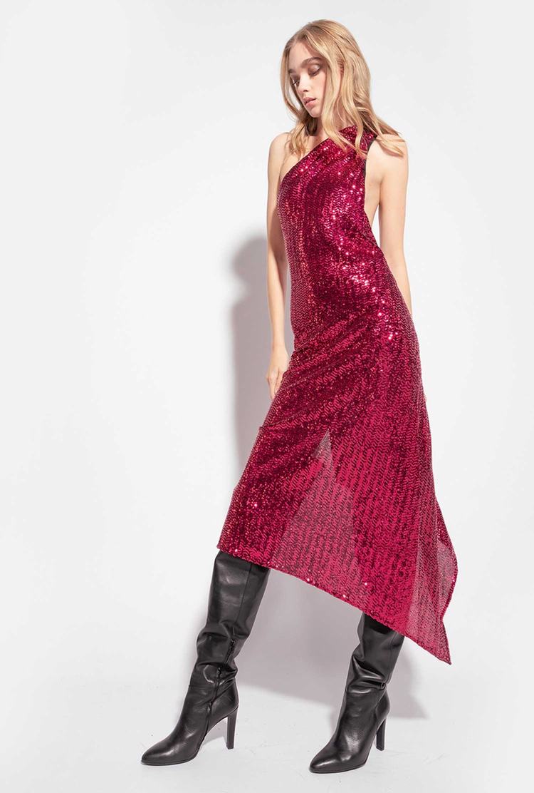 Burgundy Women's Pinko Fully Sequinned Dress | Ireland-95748029