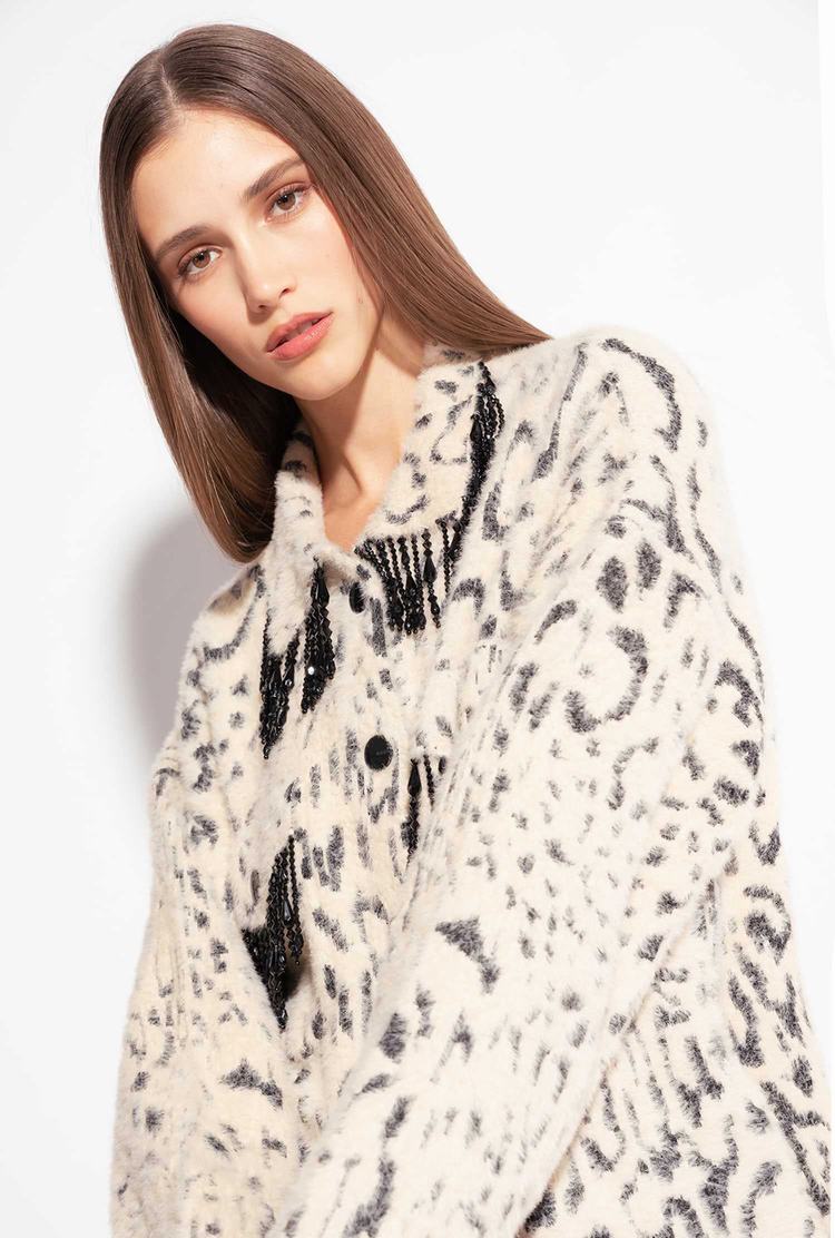 Cream/Black Women's Pinko Animal-print Faux Fur Jackets | Ireland-83506299