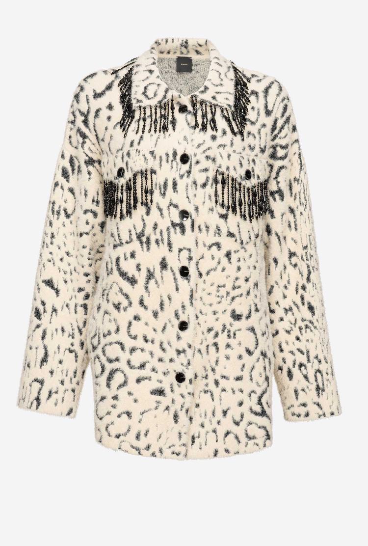 Cream/Black Women's Pinko Animal-print Faux Fur Jackets | Ireland-83506299