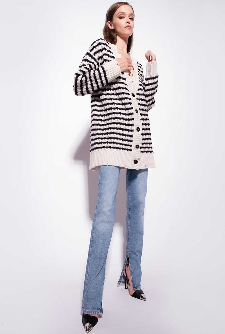 Cream/Black Women's Pinko Fancy-striped Cardigan | Ireland-12736049