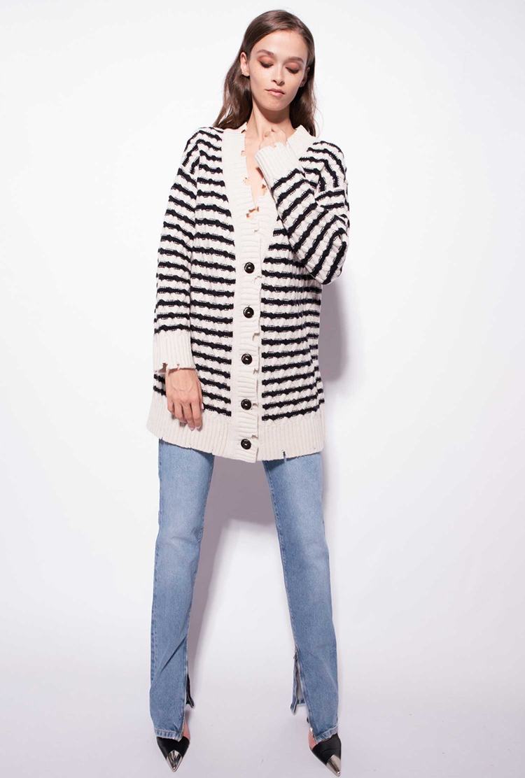 Cream/Black Women\'s Pinko Fancy-striped Cardigan | Ireland-12736049