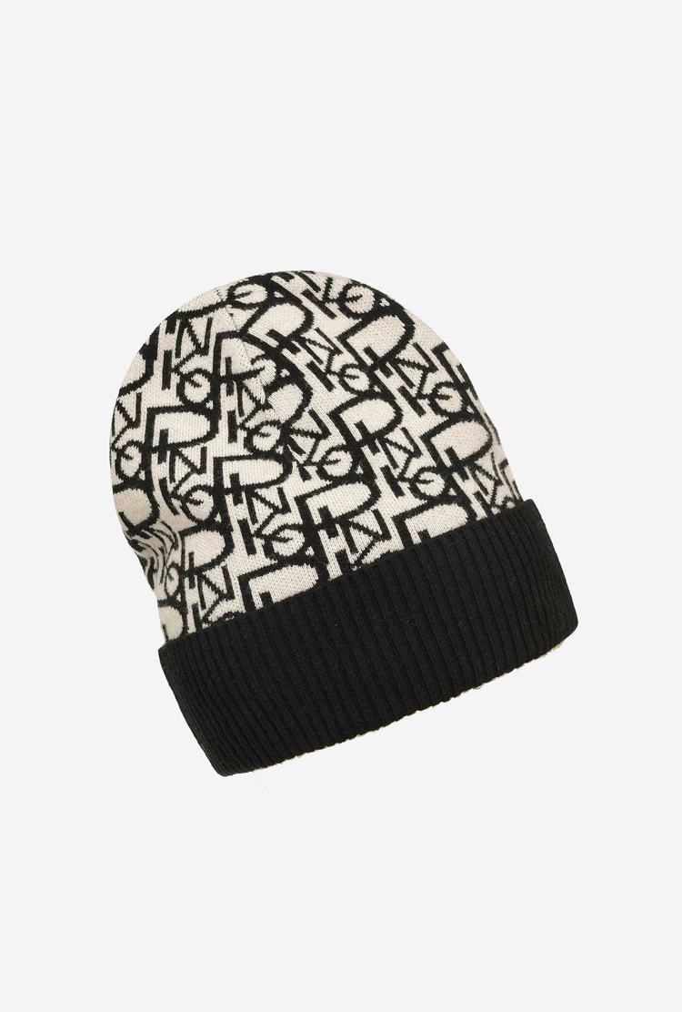 Cream/Black Women's Pinko Monogram Beanie | Ireland-01839429