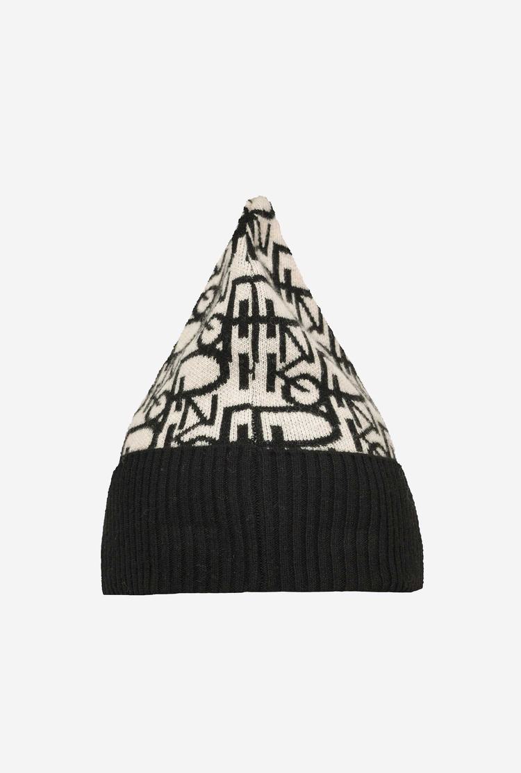 Cream/Black Women\'s Pinko Monogram Beanie | Ireland-01839429