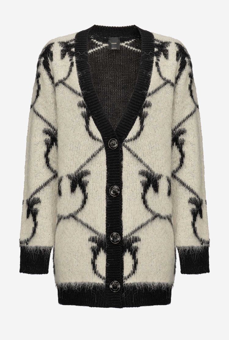 Cream/Black Women's Pinko Monogram Jacquard Cardigan | Ireland-23165409