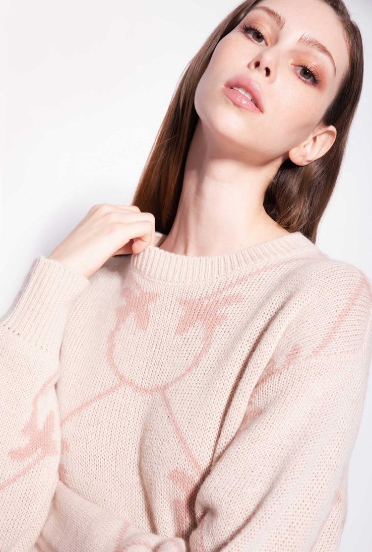 Cream/Pink Women's Pinko Monogram Jacquard Pullover | Ireland-10782969