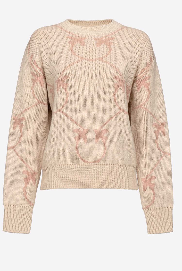 Cream/Pink Women's Pinko Monogram Jacquard Pullover | Ireland-10782969