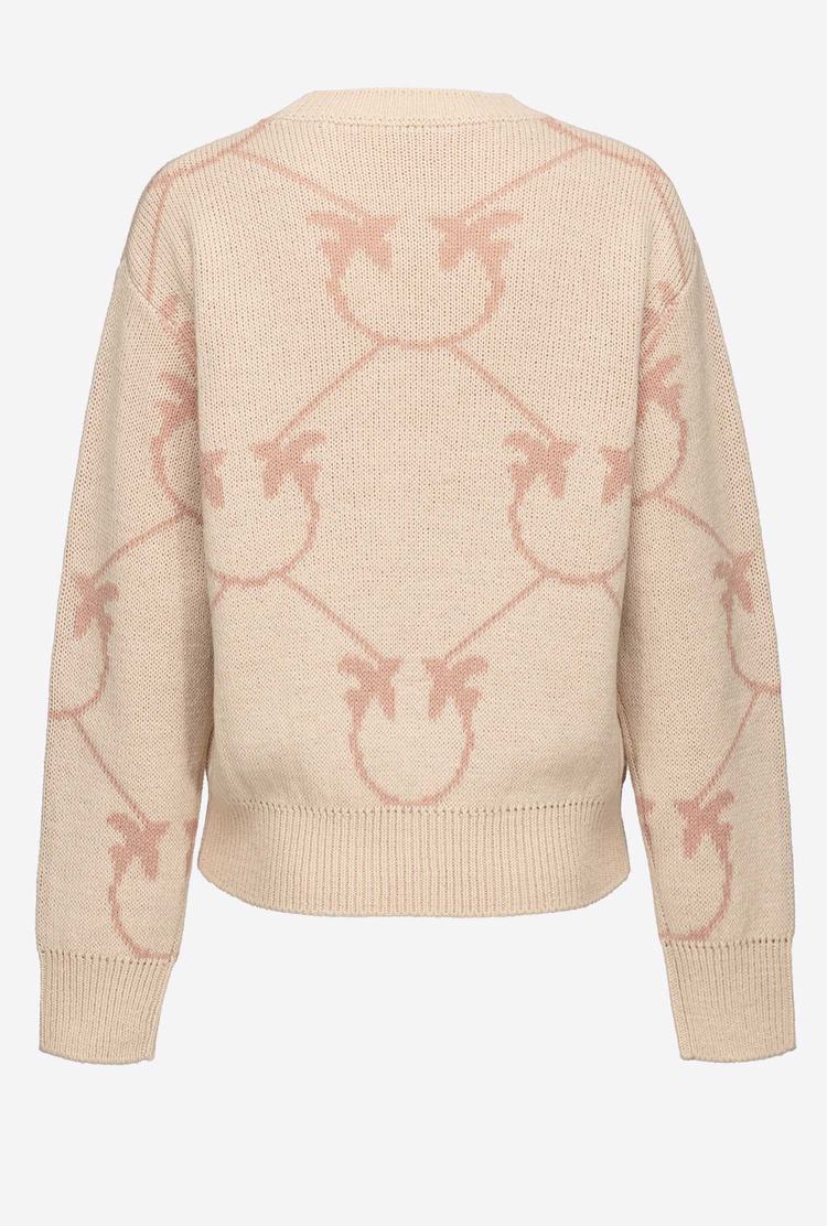 Cream/Pink Women's Pinko Monogram Jacquard Pullover | Ireland-10782969