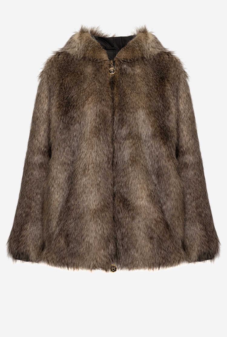 Dark Brown/Beige Women's Pinko Faux Fur Bomber Jackets | Ireland-50864979