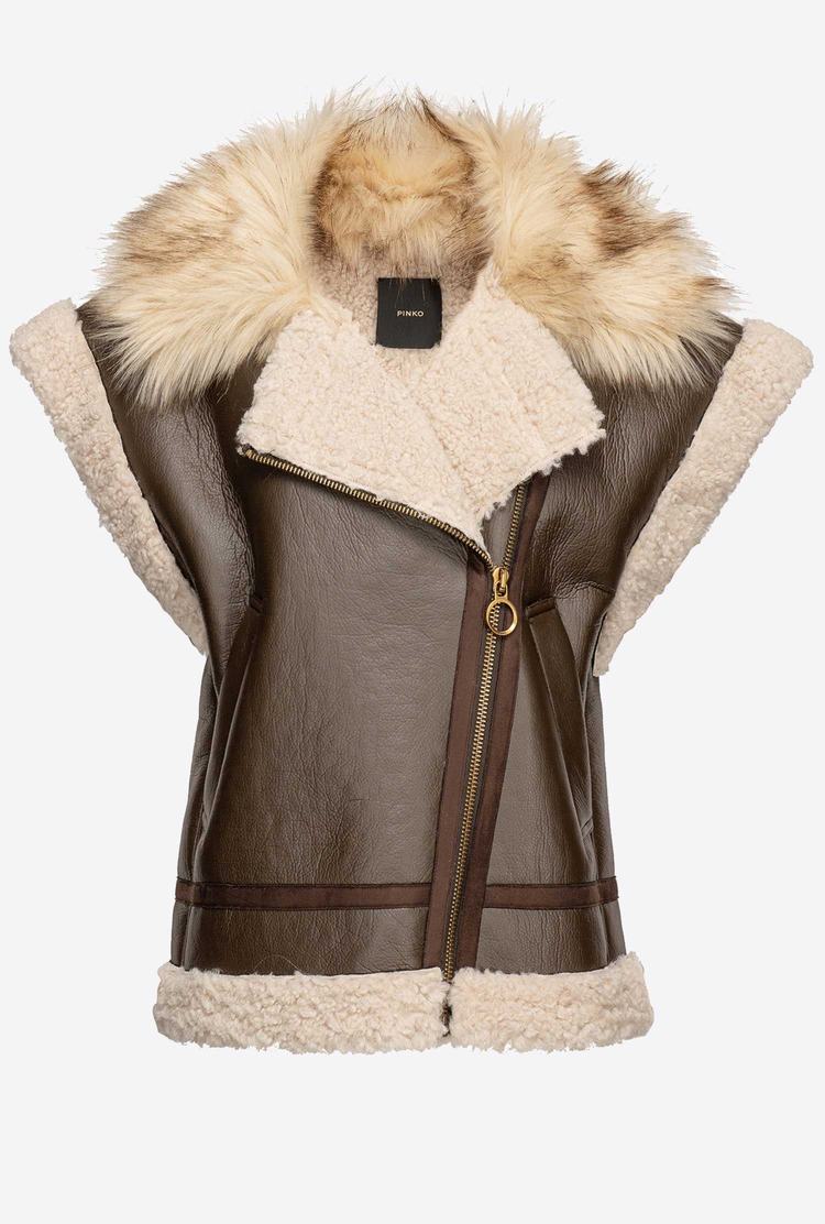 Dark Brown/Beige Women's Pinko Shearling-look Aviator Jackets | Ireland-68472399