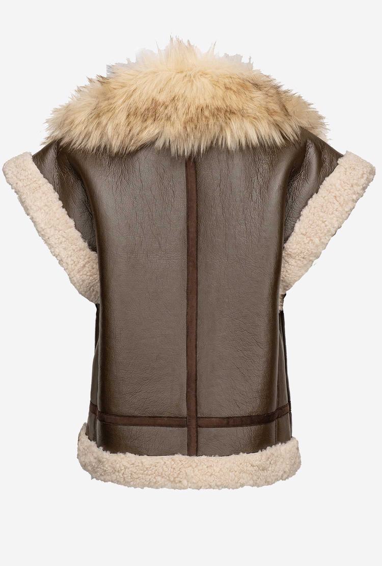 Dark Brown/Beige Women's Pinko Shearling-look Aviator Jackets | Ireland-68472399