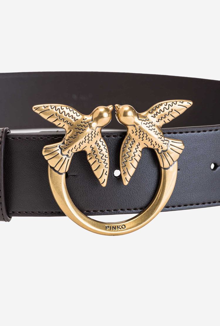 Dark Brown Gold Women's Pinko Love Birds Leather Belts | Ireland-07926819