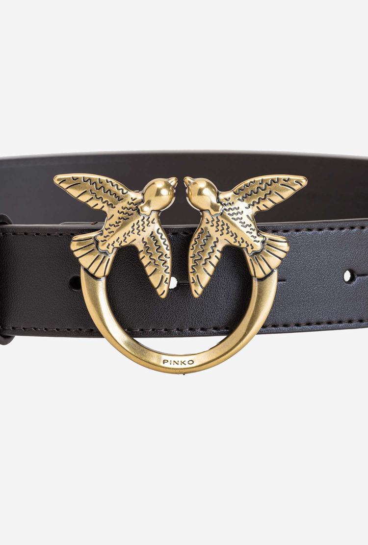 Dark Brown Gold Women's Pinko Love Birds Leather Belts | Ireland-39607129