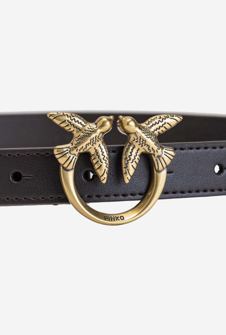 Dark Brown Gold Women's Pinko Love Birds Thin Leather Belts | Ireland-54860199