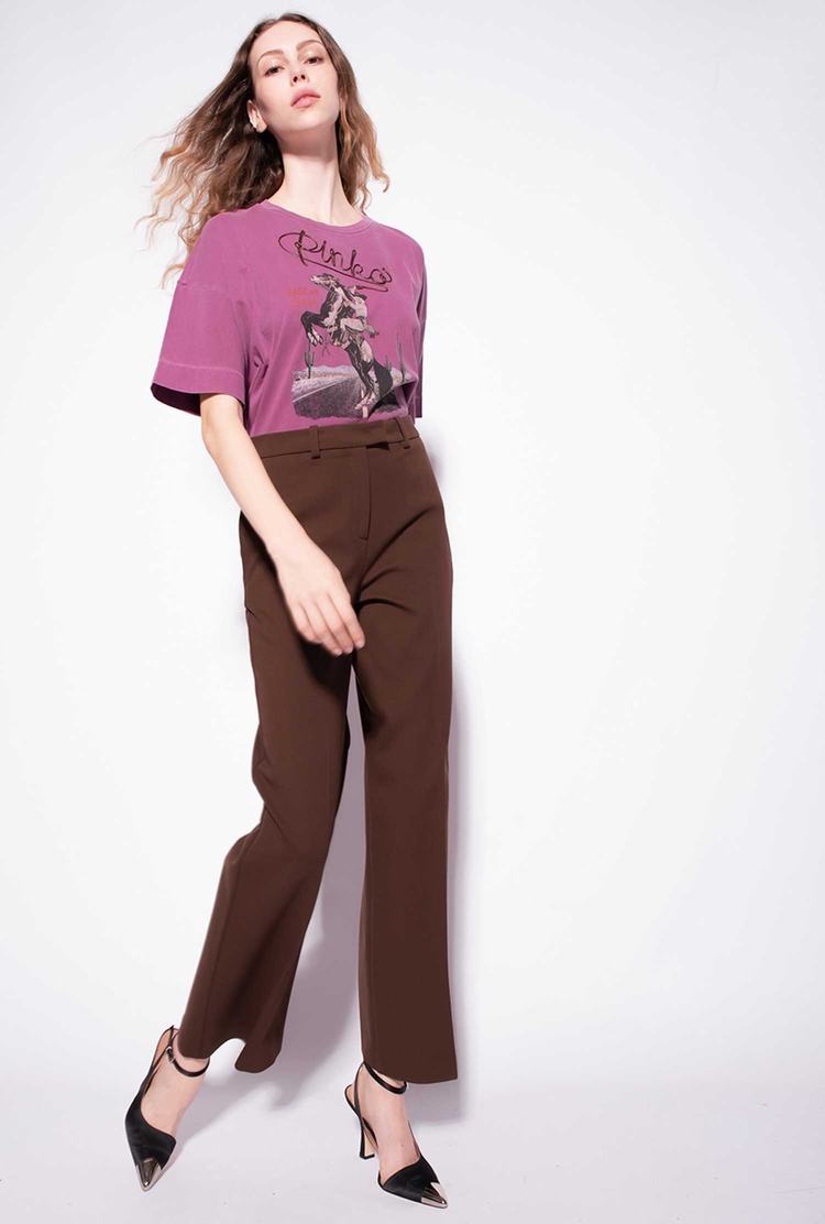 Dark Brown Women's Pinko Loose-fitting Stretch Pants | Ireland-01436289