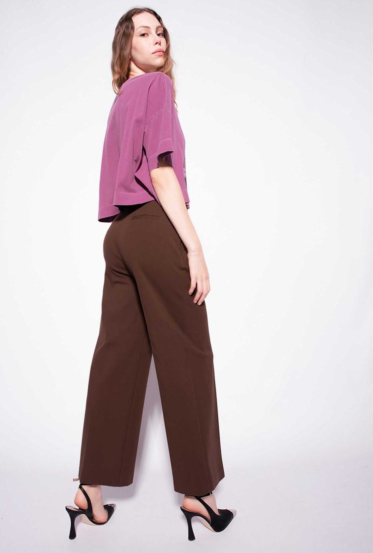 Dark Brown Women's Pinko Loose-fitting Stretch Pants | Ireland-01436289