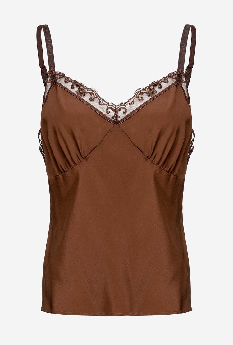 Dark Brown Women's Pinko Silk And Lace Tanks | Ireland-75129489