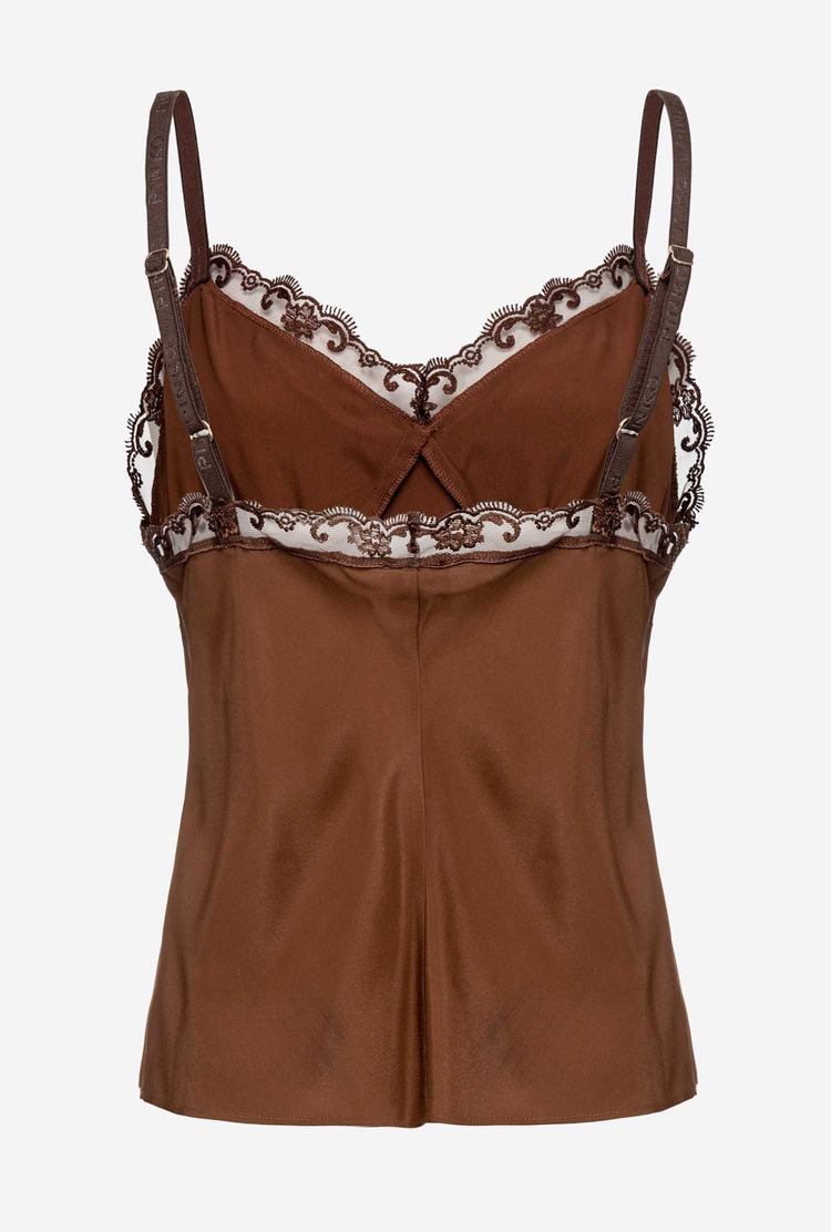 Dark Brown Women's Pinko Silk And Lace Tanks | Ireland-75129489