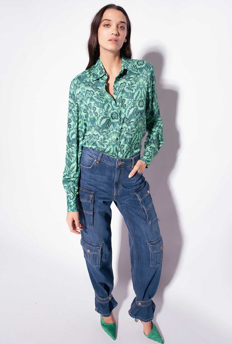 Dark Green/Light Green Women's Pinko Floral Jacquard Shirts | Ireland-70961329