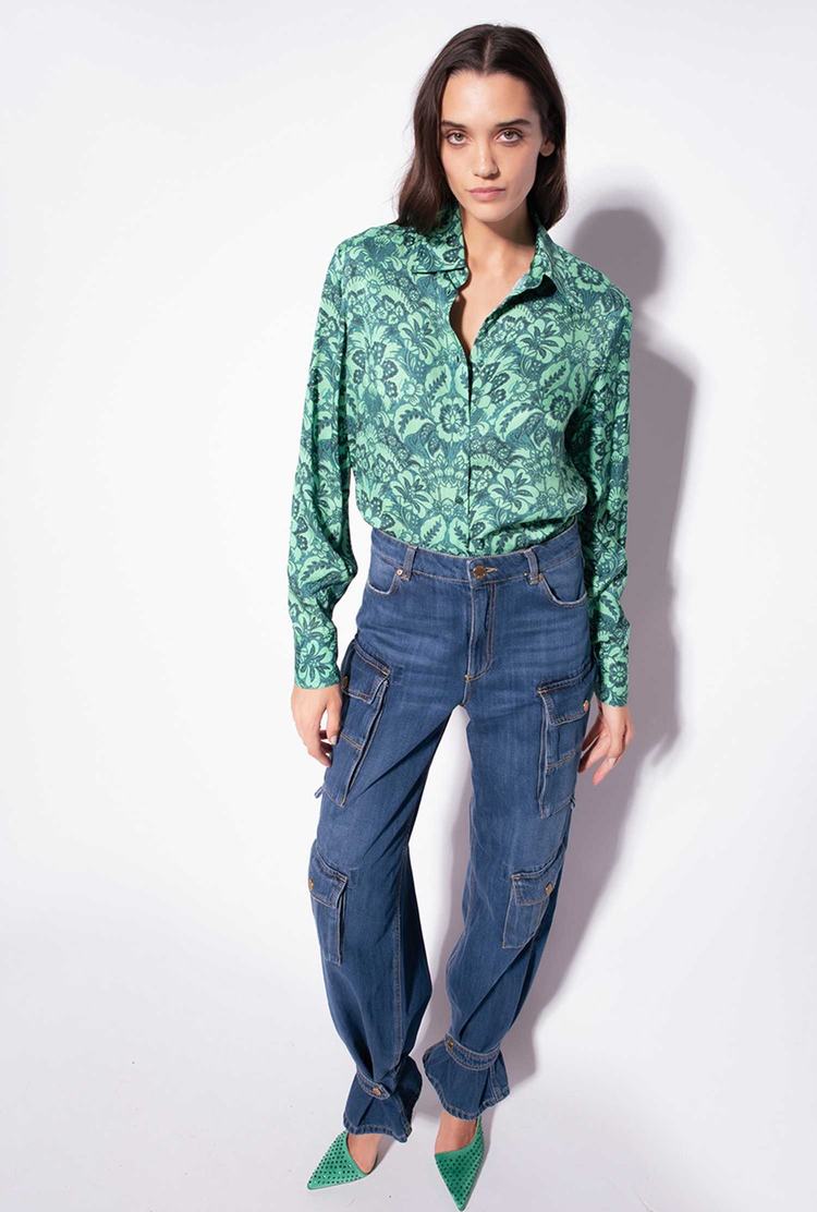 Dark Green/Light Green Women's Pinko Floral Jacquard Shirts | Ireland-70961329