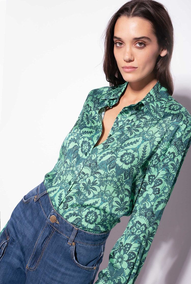 Dark Green/Light Green Women\'s Pinko Floral Jacquard Shirts | Ireland-70961329