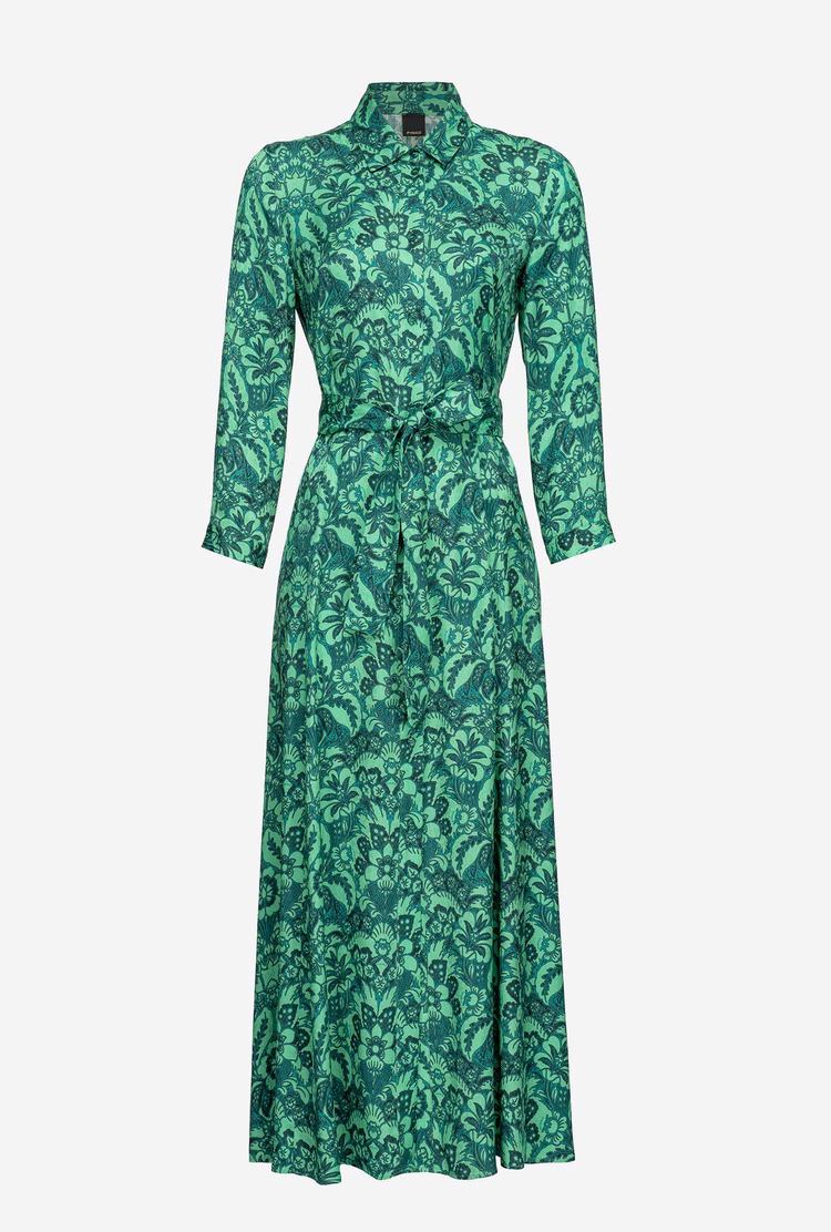 Dark Green/Light Green Women's Pinko Long Floral Dress | Ireland-83674299