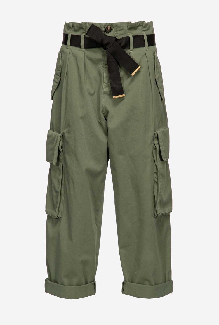 Dark Green Women's Pinko Oversized Cargo Pants | Ireland-17935069