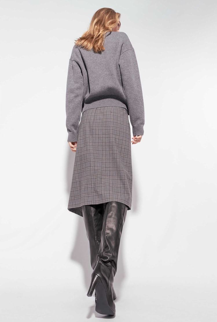 Dark Grey Women's Pinko Calf-length Check Skirts | Ireland-26174809